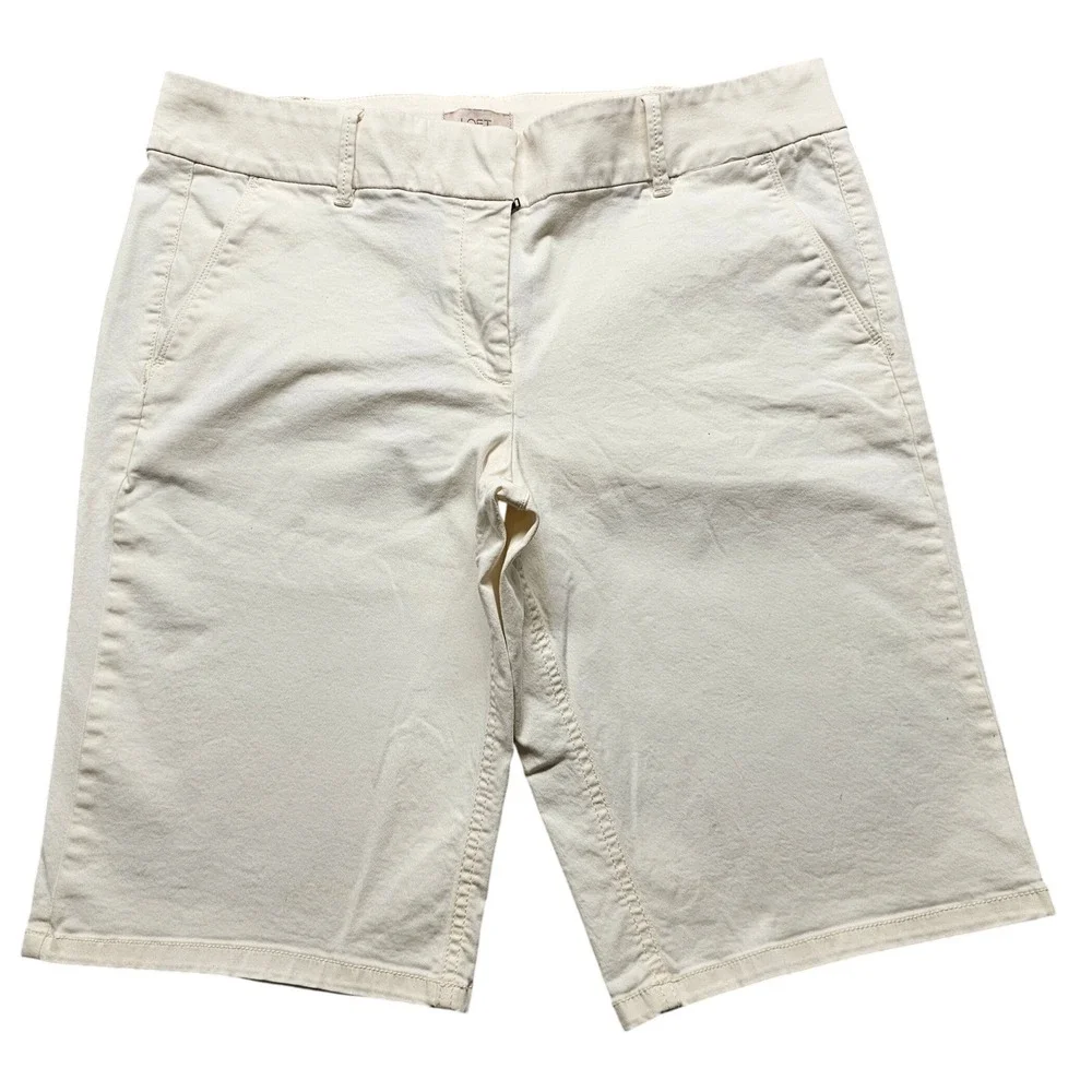 Loft‎ Outlet Womens Size 12 Cream Bermuda Chino Shorts Off White Cotton Spandex
